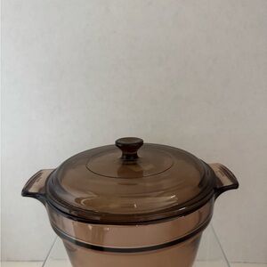 Vtg Vision Corning 2L Amber Glass Pan Dbl Boiler w/Lid France